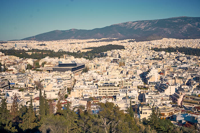 Philopapposhügel Athen Blick Akropolis Museum
